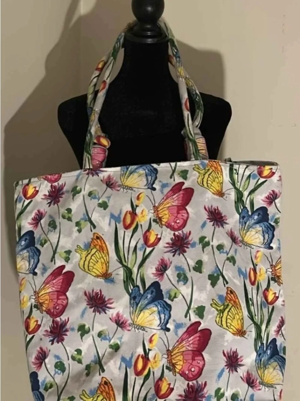 Large canvas butterfly tote bag